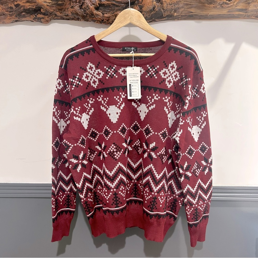 In Voland Geometric Patterned Sweater Maroon Plus Size New with Tags 20W